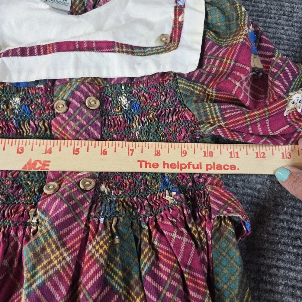 Vintage Polly Flinders Dress Size 7‎ Red Csts Smocked Ruffled Peter Pan Collar